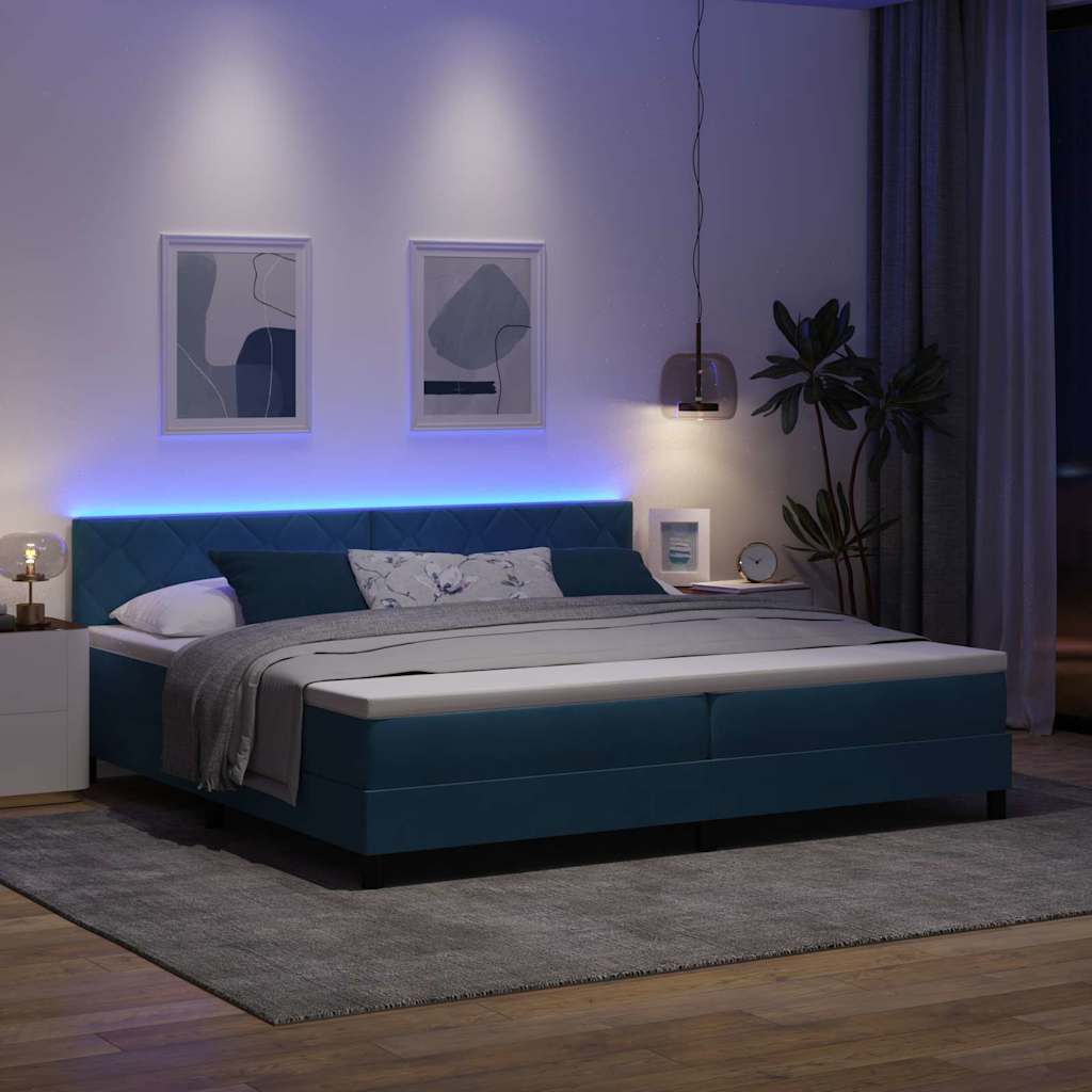 Lit à ressorts avec tête de lit Bleu foncé 200 x 200 cm Velours - XIOS
