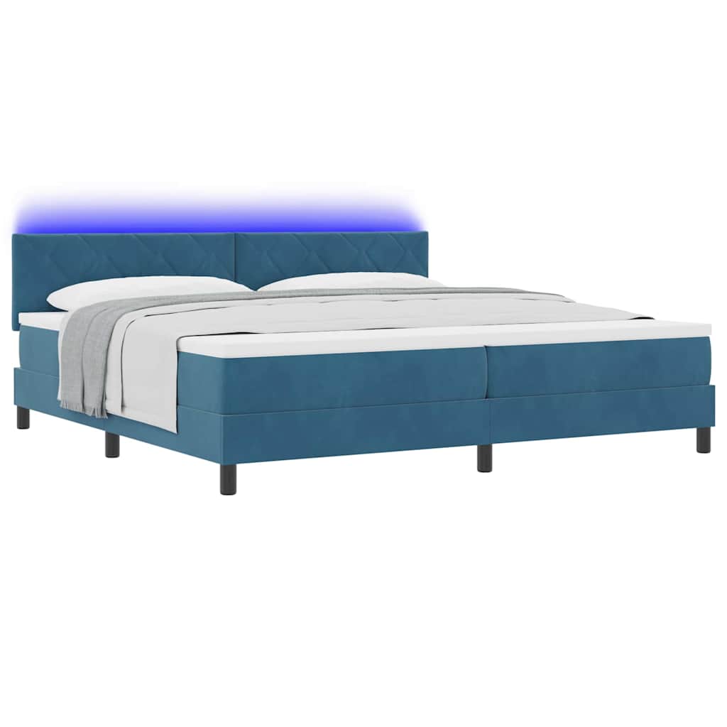 Lit à ressorts avec tête de lit Bleu foncé 200 x 200 cm Velours - XIOS