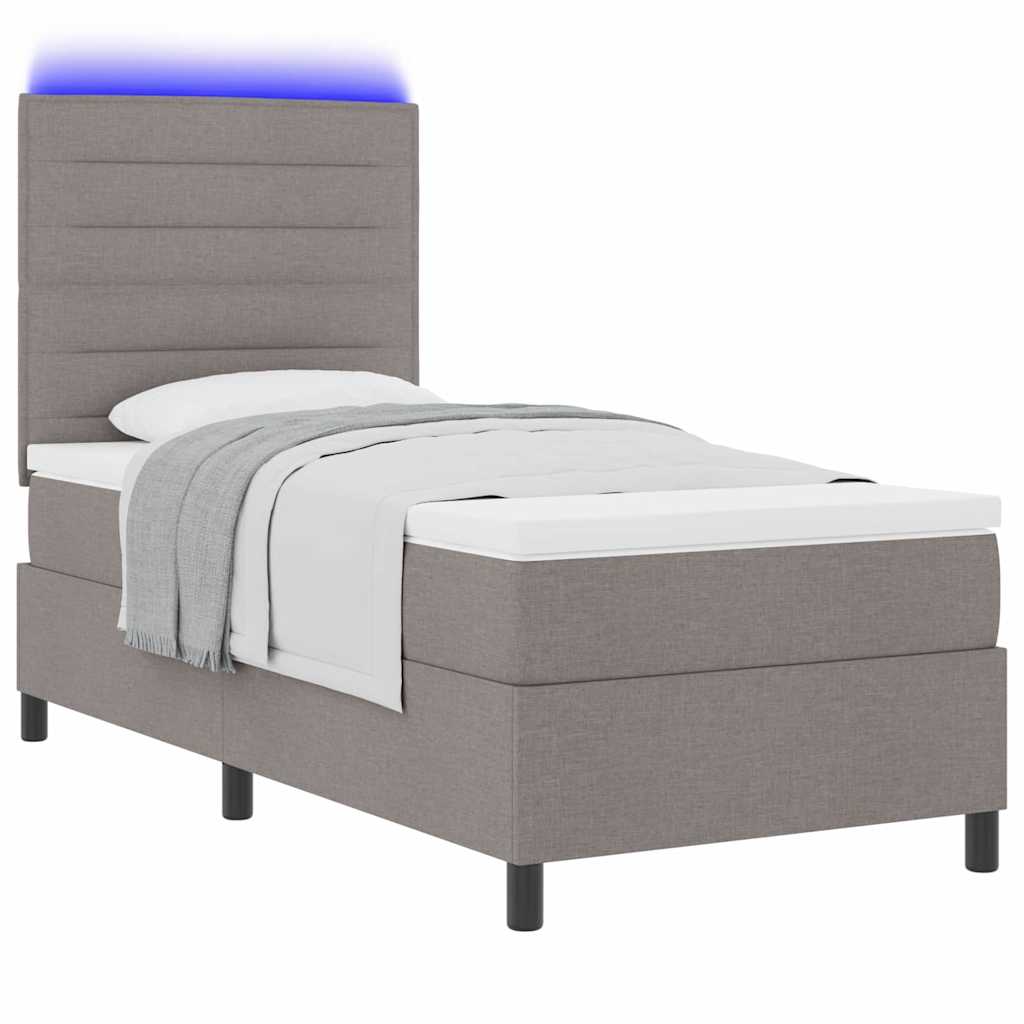 Lit à ressorts avec matelas avec LED Taupe 90 x 190 cm tissu - XIOS