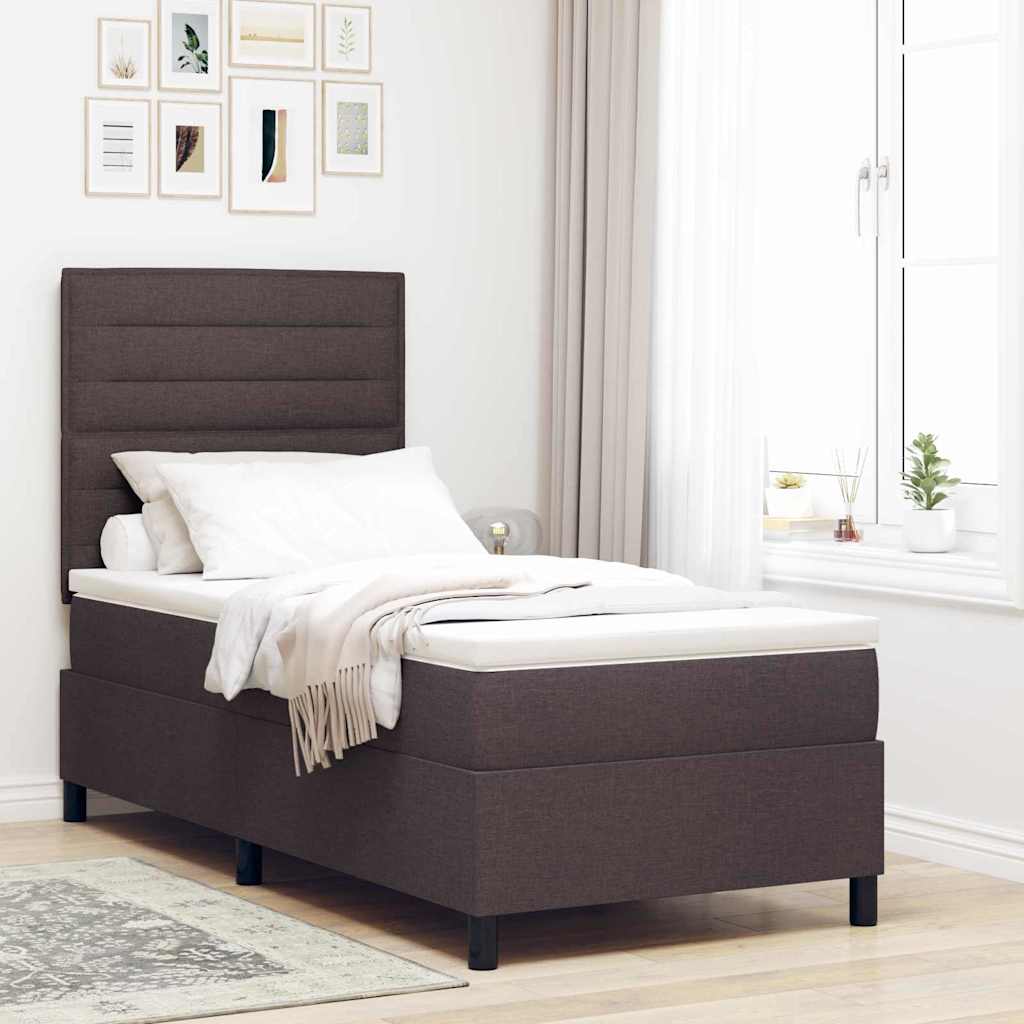 Lit à ressorts avec matelas Marron foncé 90 x 200 cm tissu