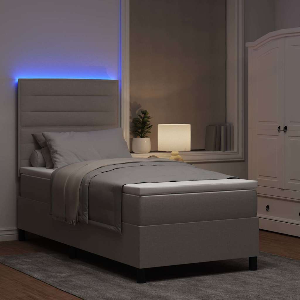 Lit à ressorts avec matelas avec LED Taupe 90 x 200 cm tissu - XIOS
