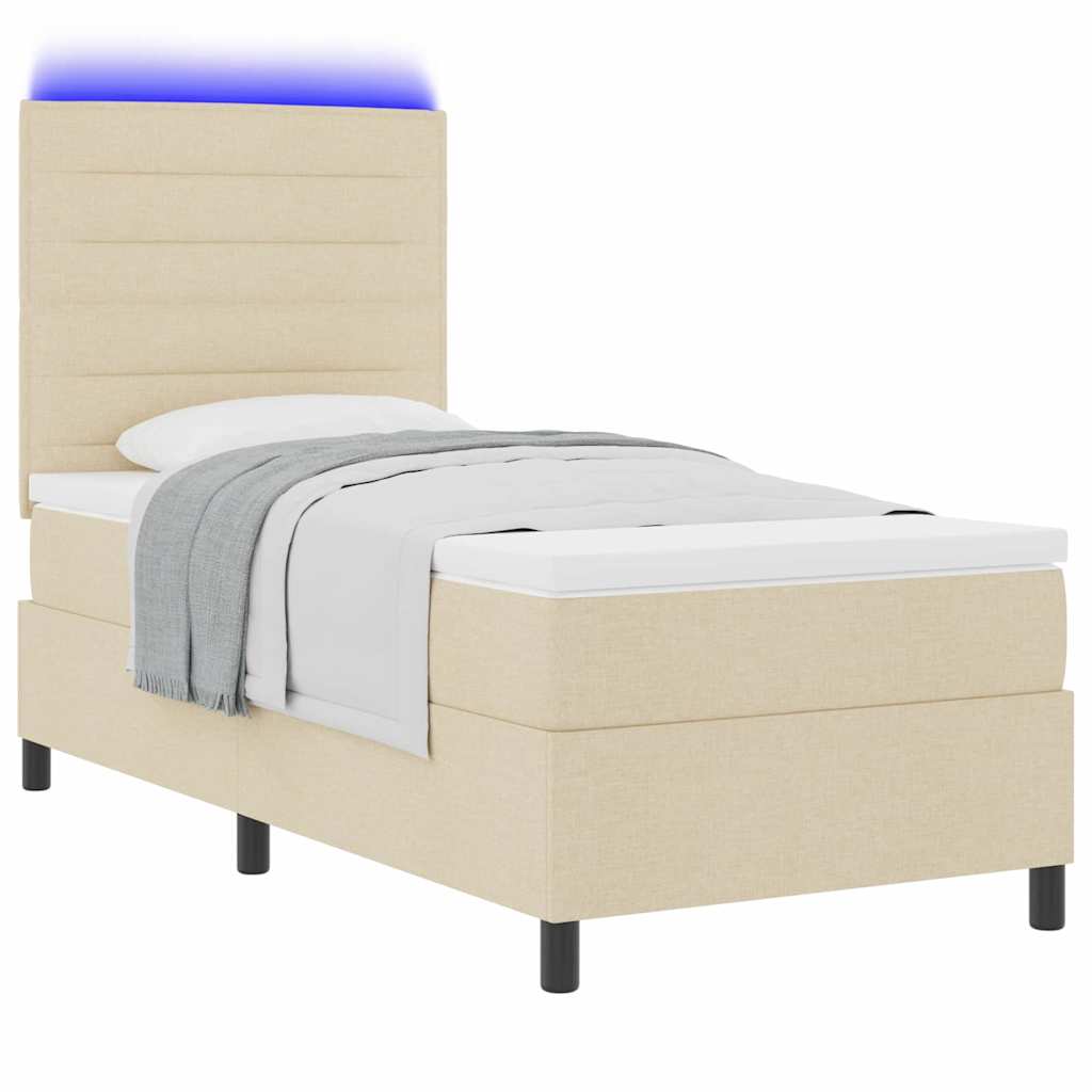 Lit à ressorts avec matelas avec LED Crème 100 x 200 cm tissu - XIOS
