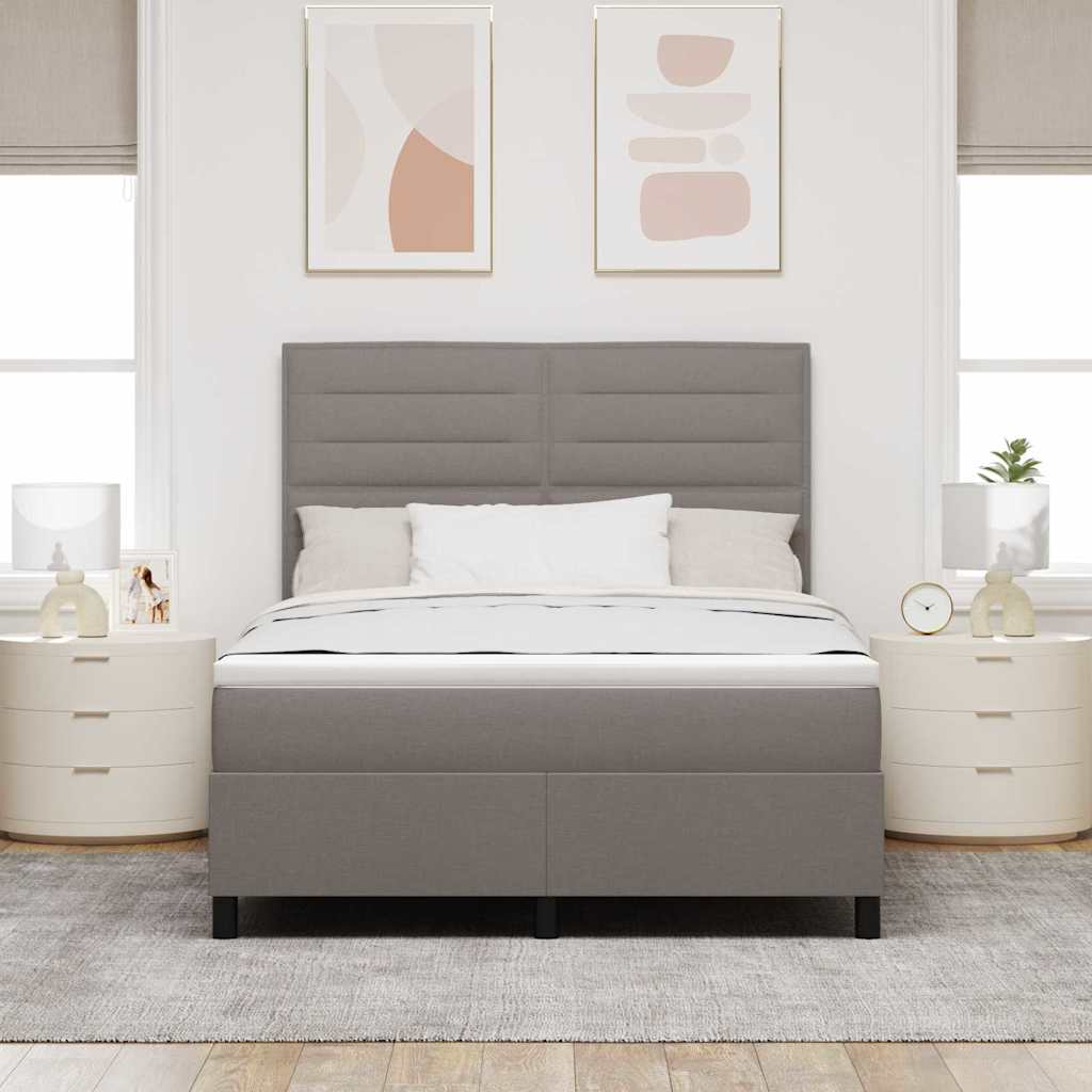 Lit à ressorts avec matelas Taupe 140 x 190 cm tissu