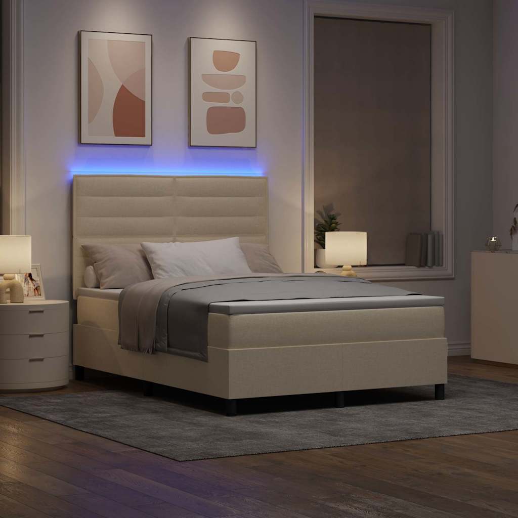 Lit à ressorts avec matelas avec LED Crème 140 x 190 cm tissu - XIOS