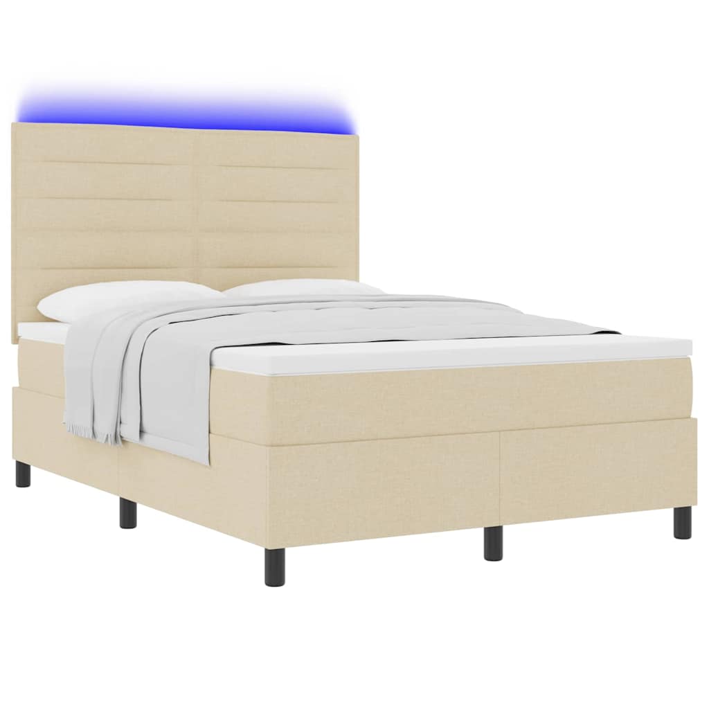 Lit à ressorts avec matelas avec LED Crème 140 x 190 cm tissu - XIOS