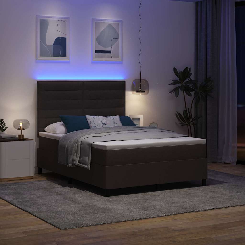 Lit à ressorts avec matelas Marron foncé 140 x 200 cm tissu
