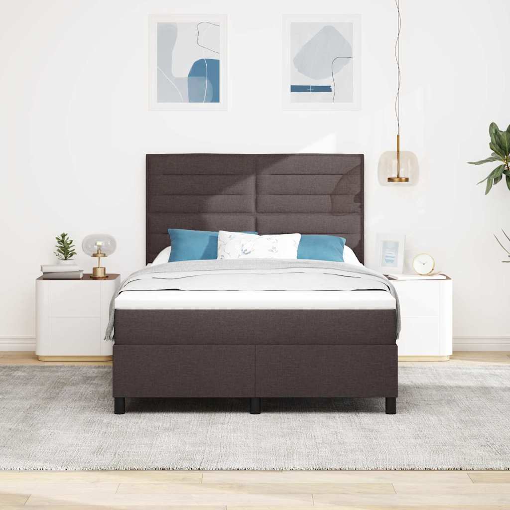 Lit à ressorts avec matelas Marron foncé 140 x 200 cm tissu