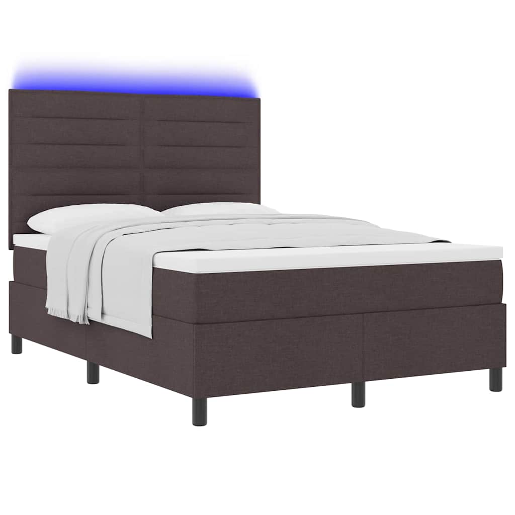 Lit à ressorts avec matelas Marron foncé 140 x 200 cm tissu
