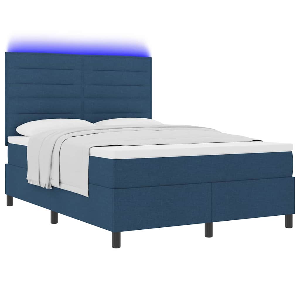 Lit à ressorts avec matelas avec LED Bleu 140 x 200 cm tissu - XIOS