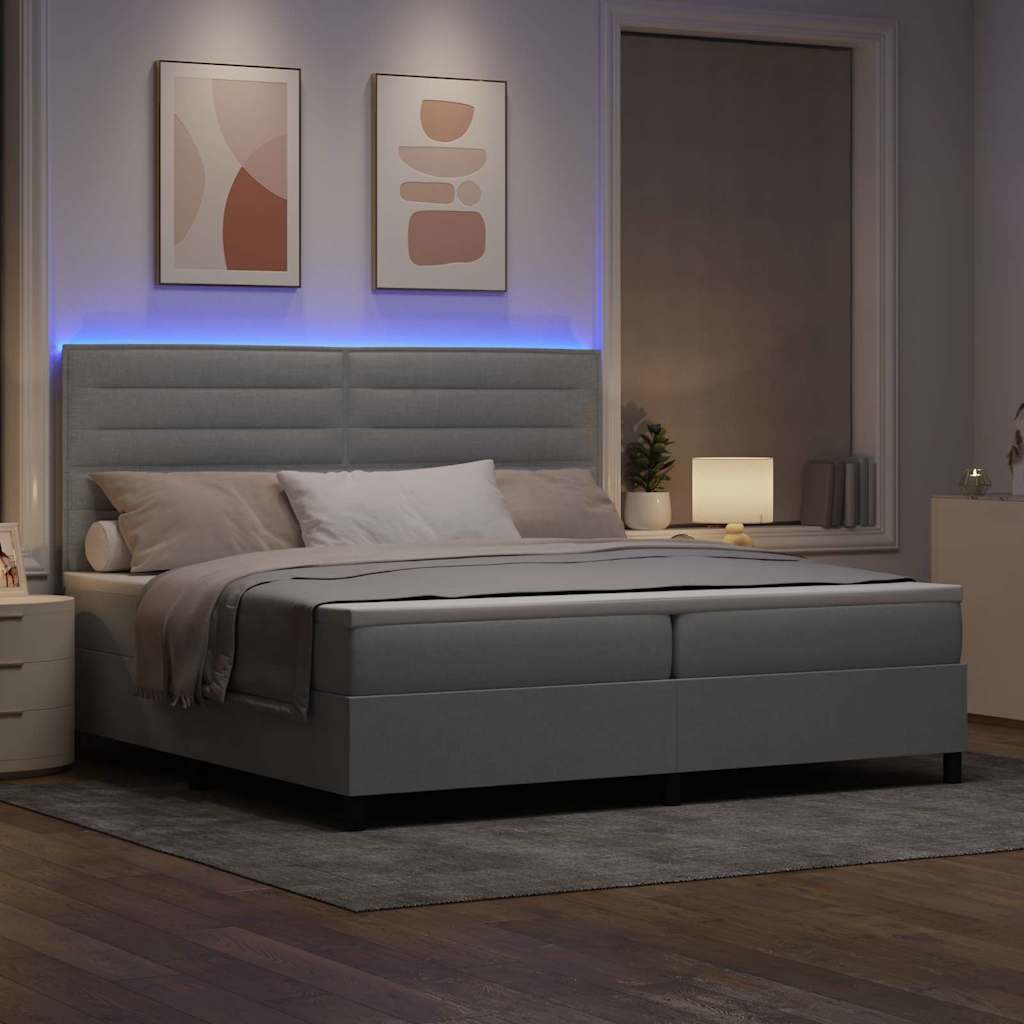 Lit à ressorts avec matelas Gris clair 200 x 200 cm tissu - XIOS