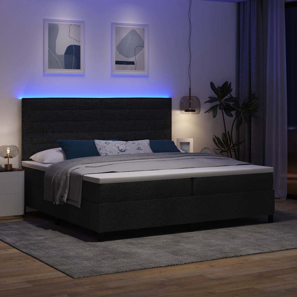 Lit à ressorts avec matelas Noir 200 x 200 cm tissu