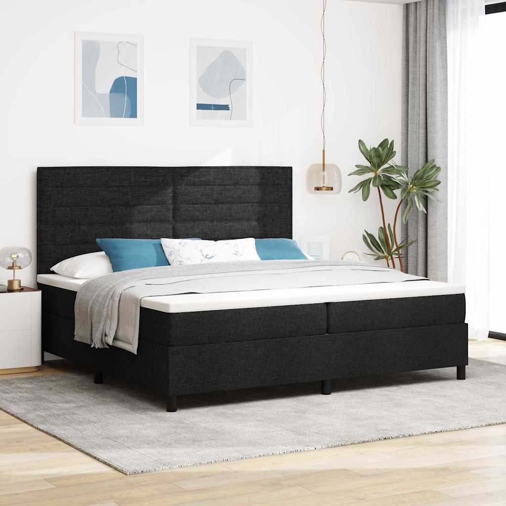 Lit à ressorts avec matelas Noir 200 x 200 cm tissu