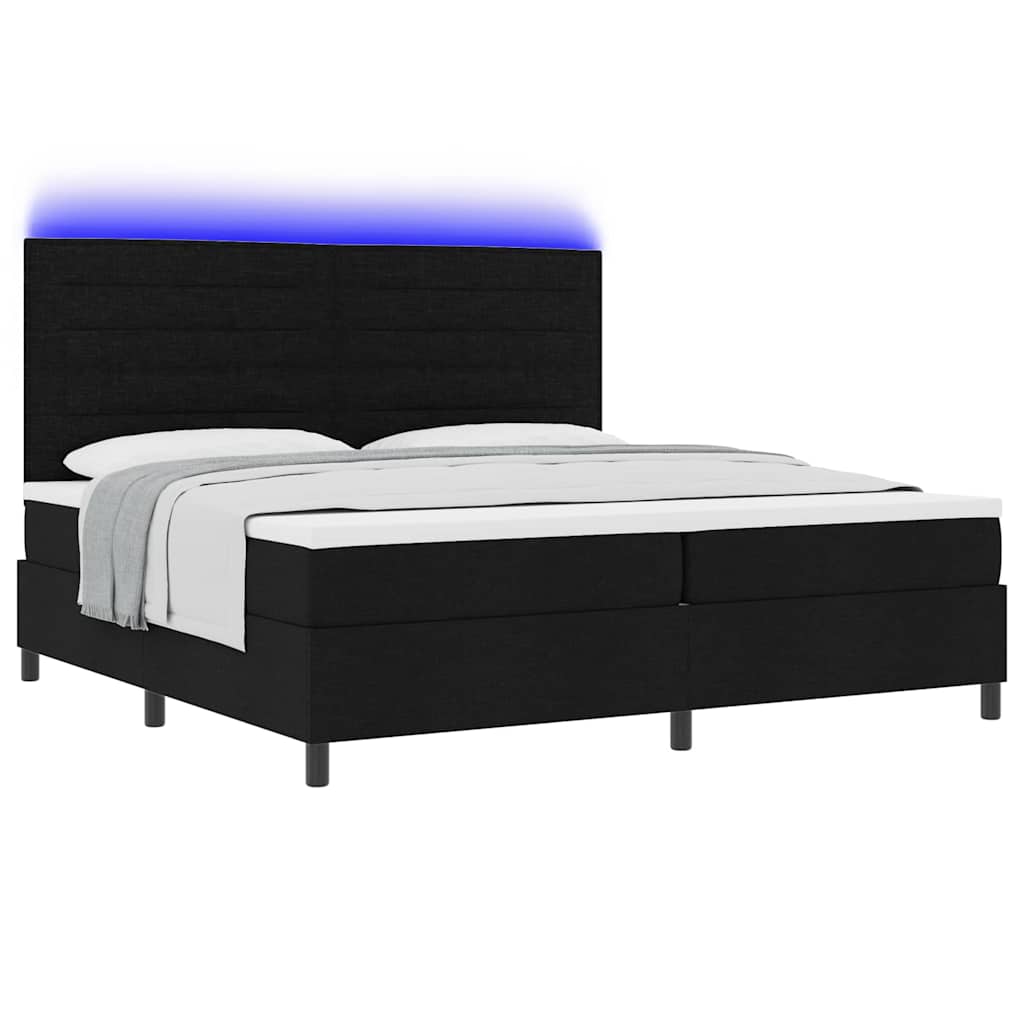 Lit à ressorts avec matelas Noir 200 x 200 cm tissu