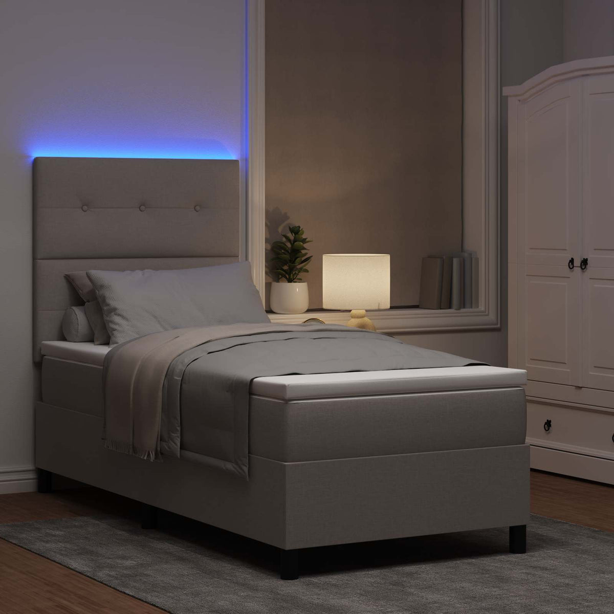 Lit à ressorts avec bandes LED Taupe 80 x 200 cm tissu