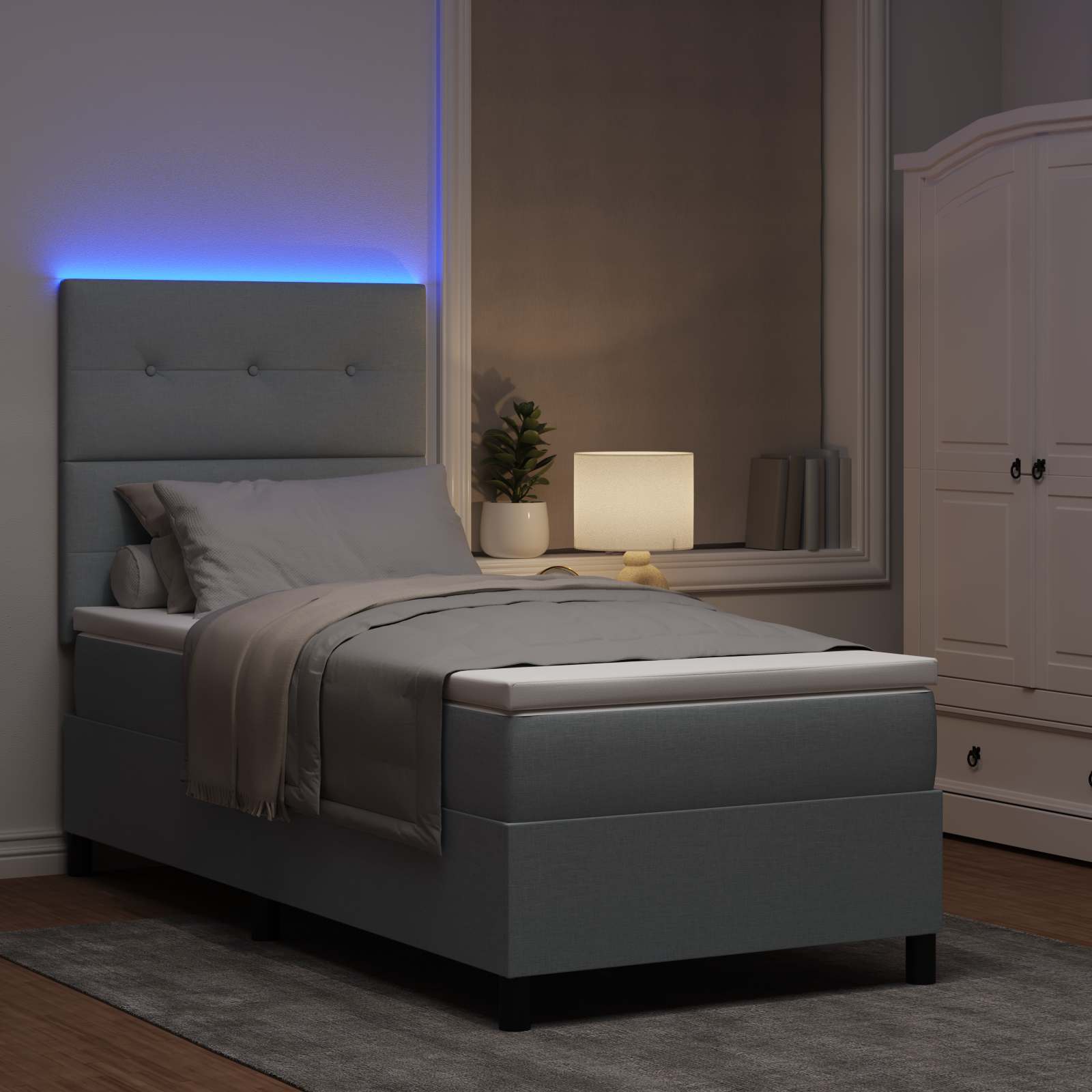 Lit à ressorts avec bandes LED Gris clair 90 x 190 cm tissu - XIOS