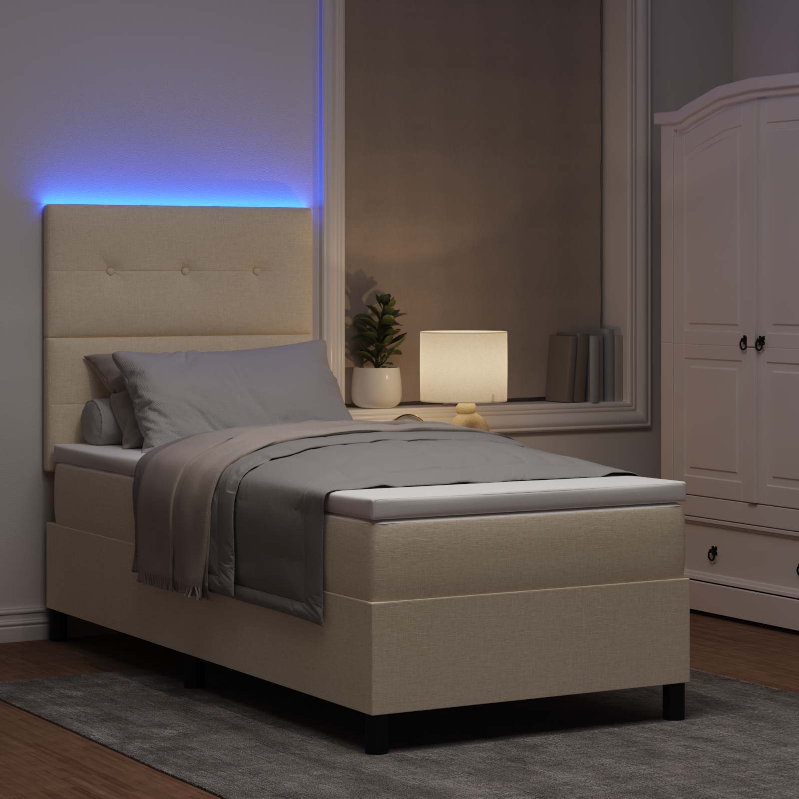 Lit à ressorts avec bandes LED Crème 90 x 190 cm tissu - XIOS