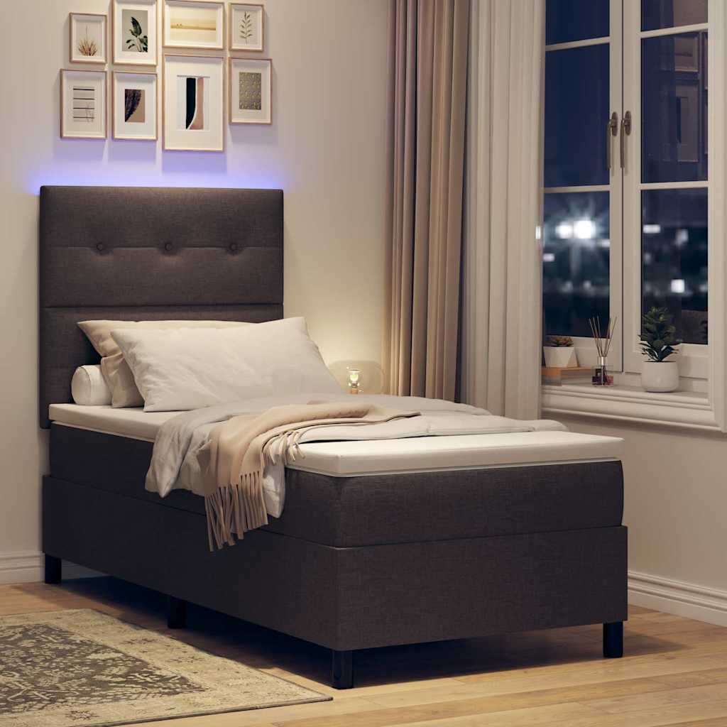 Lit à ressorts avec matelas Marron foncé 90 x 200 cm tissu - XIOS