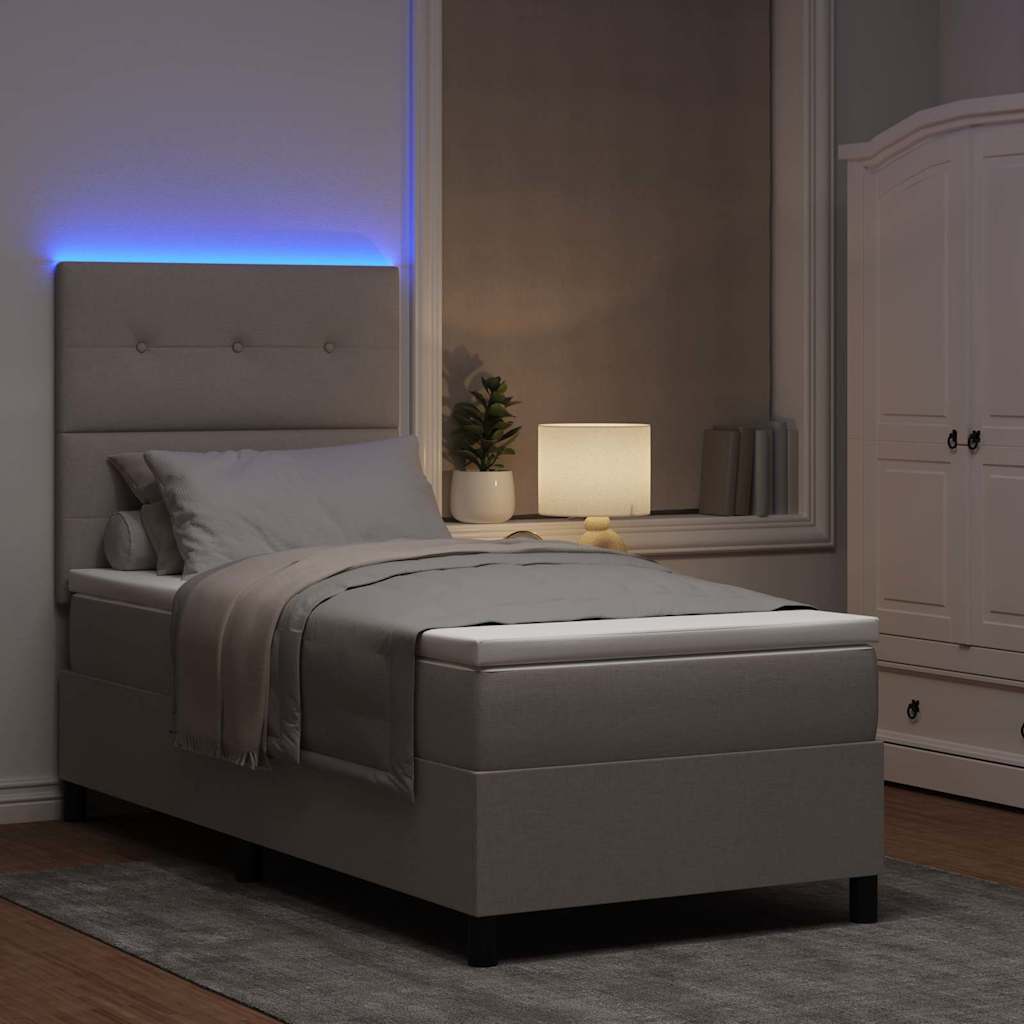 Lit à ressorts avec bandes LED Taupe 100 x 200 cm tissu