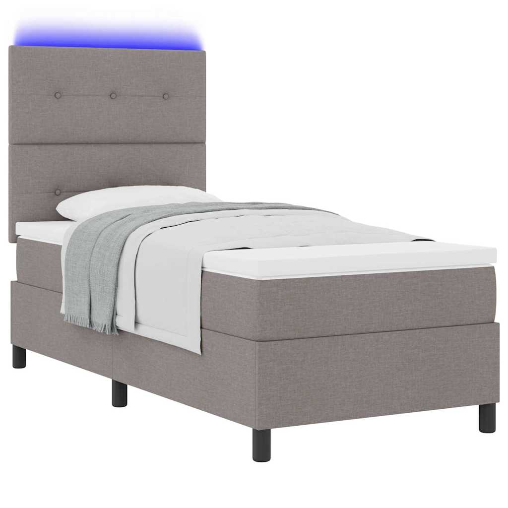 Lit à ressorts avec bandes LED Taupe 100 x 200 cm tissu