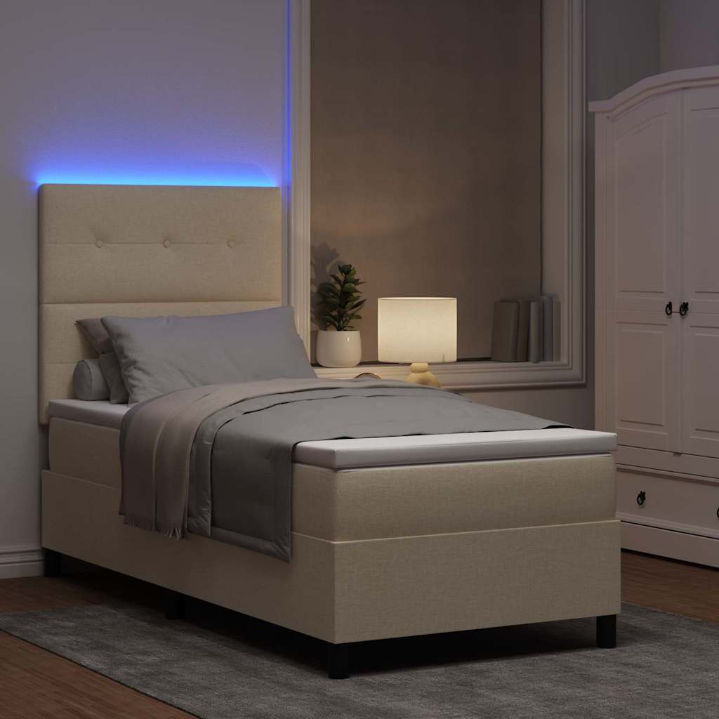 Lit à ressorts avec bandes LED Crème 100 x 200 cm tissu