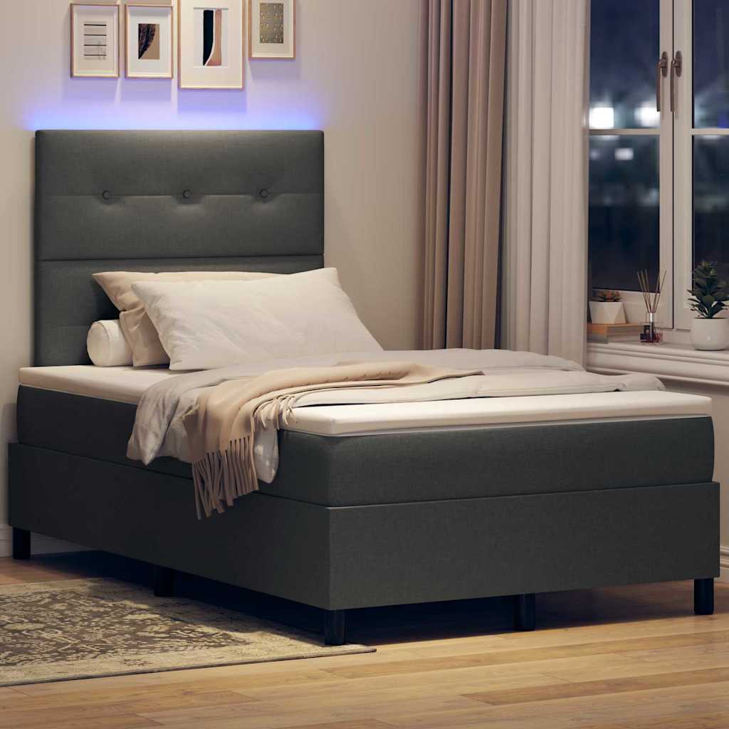 Lit à ressorts avec bandes LED Gris foncé 120 x 190 cm tissu