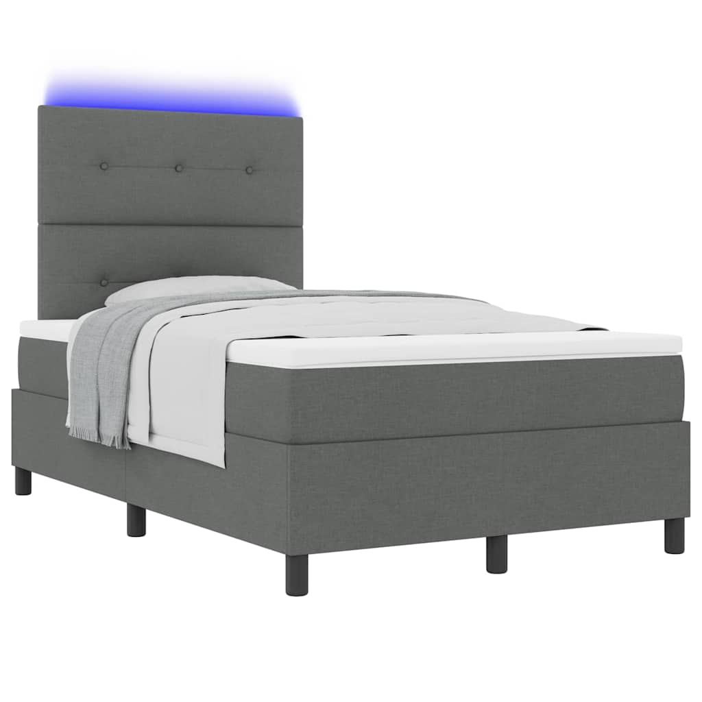 Lit à ressorts avec bandes LED Gris foncé 120 x 190 cm tissu