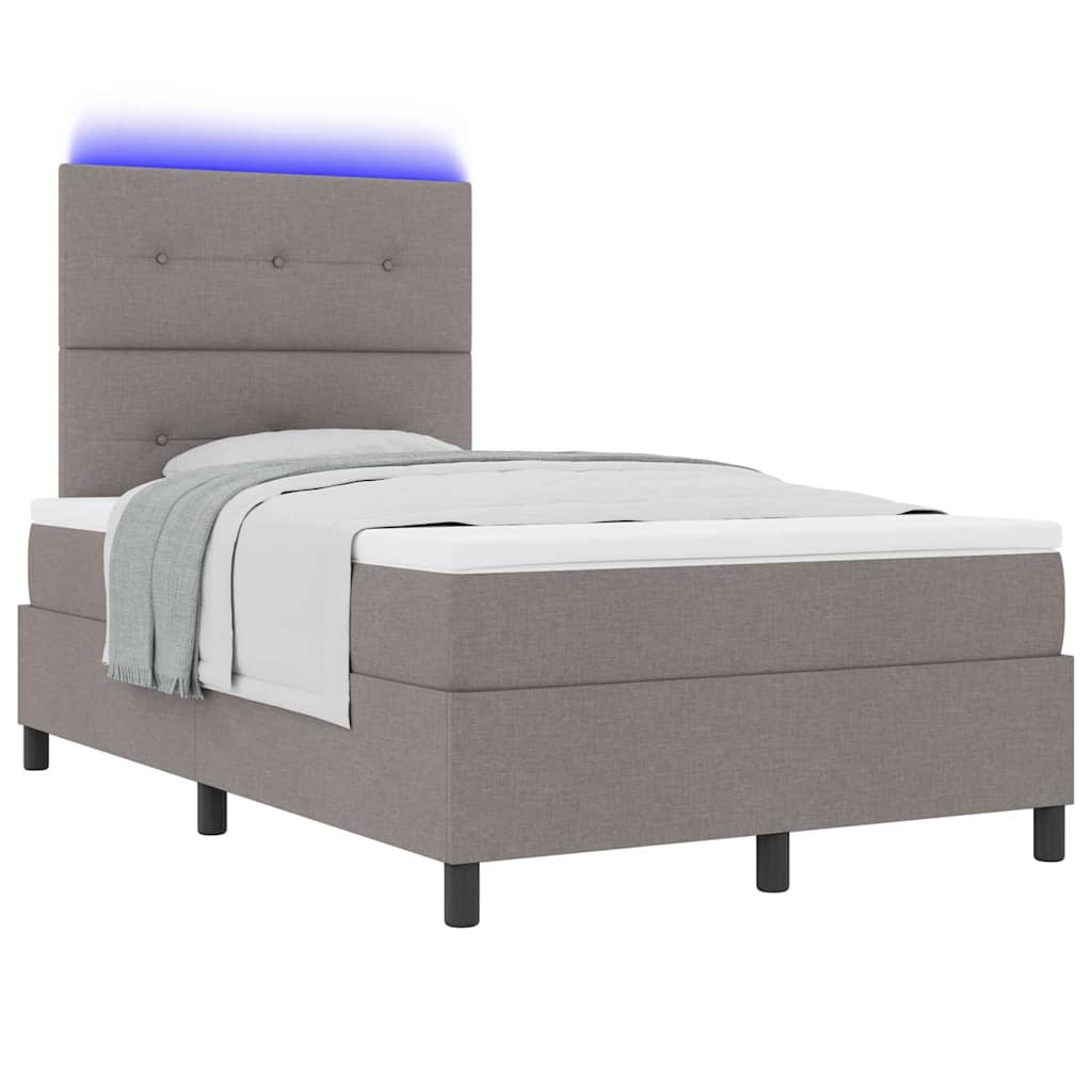 Lit à ressorts avec bandes LED Taupe 120 x 190 cm tissu