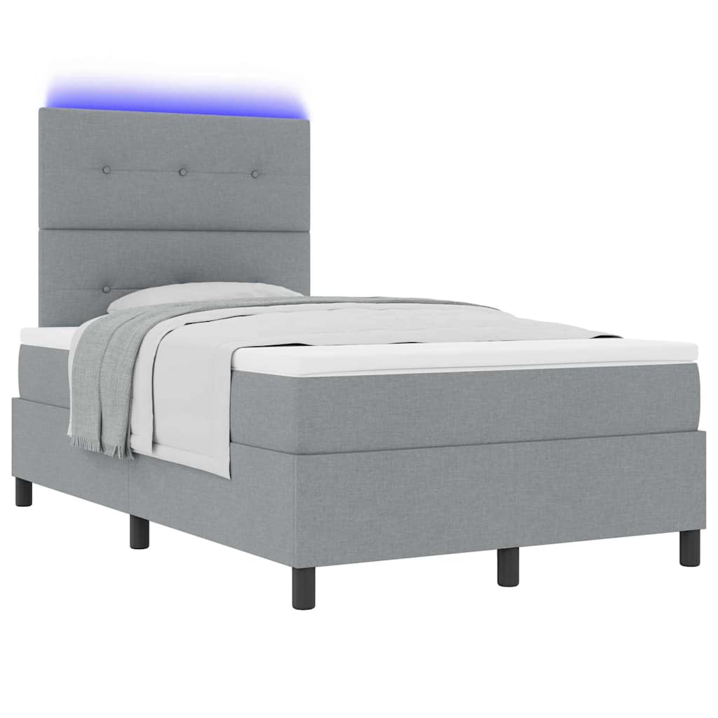 Lit à ressorts avec bandes LED Gris clair 120 x 200 cm tissu