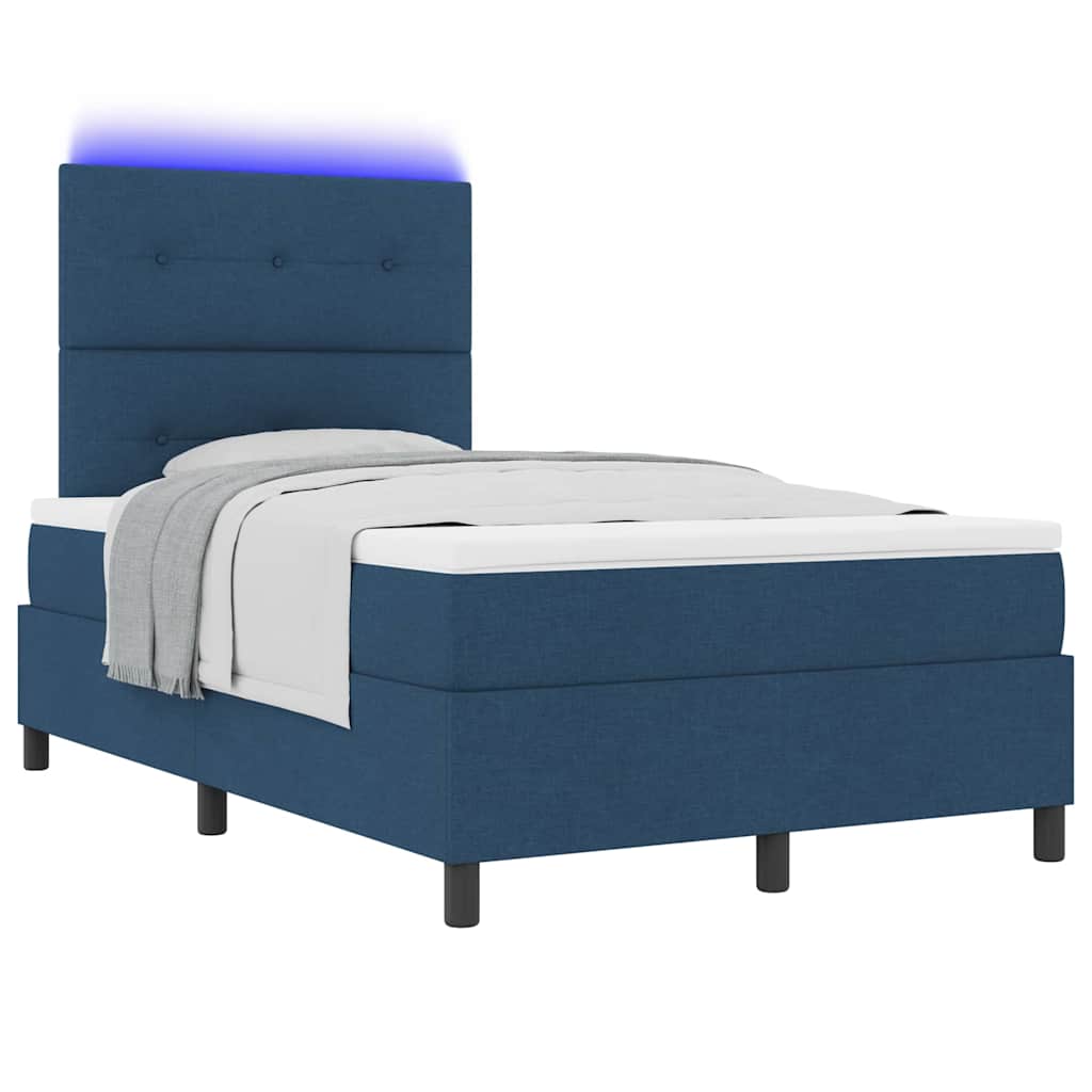 Lit à ressorts avec bandes LED Bleu 120 x 200 cm tissu - XIOS