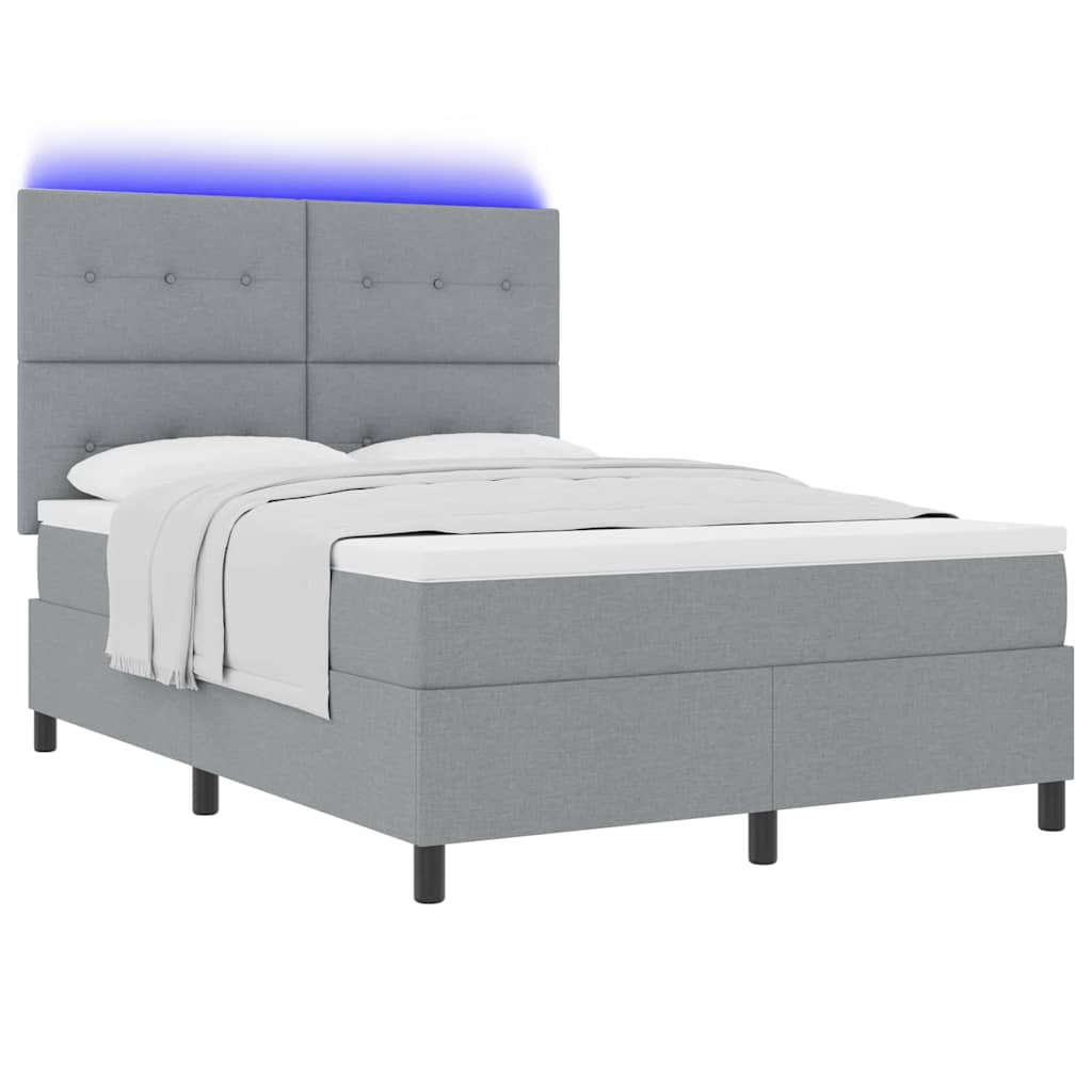 Lit à ressorts avec bandes LED Gris clair 140 x 190 cm tissu