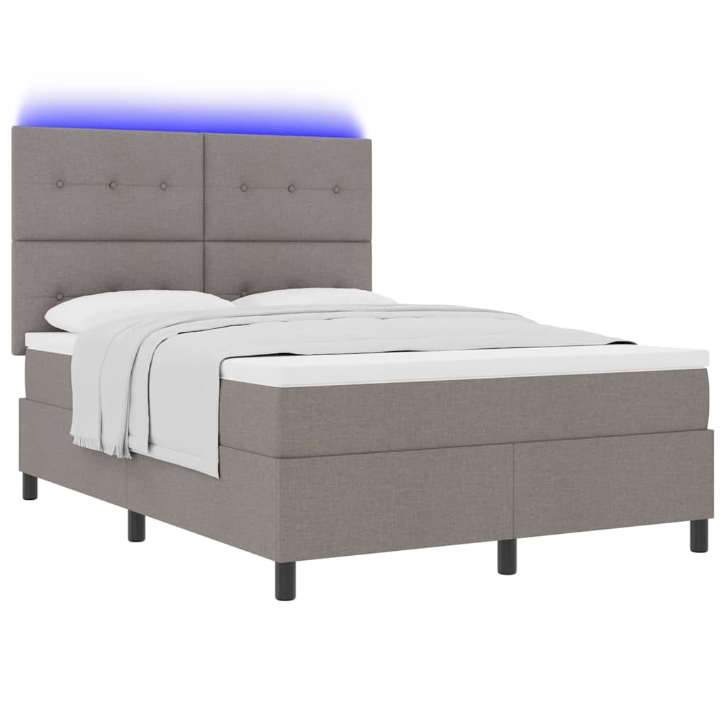 Lit à ressorts avec bandes LED Taupe 140 x 190 cm tissu