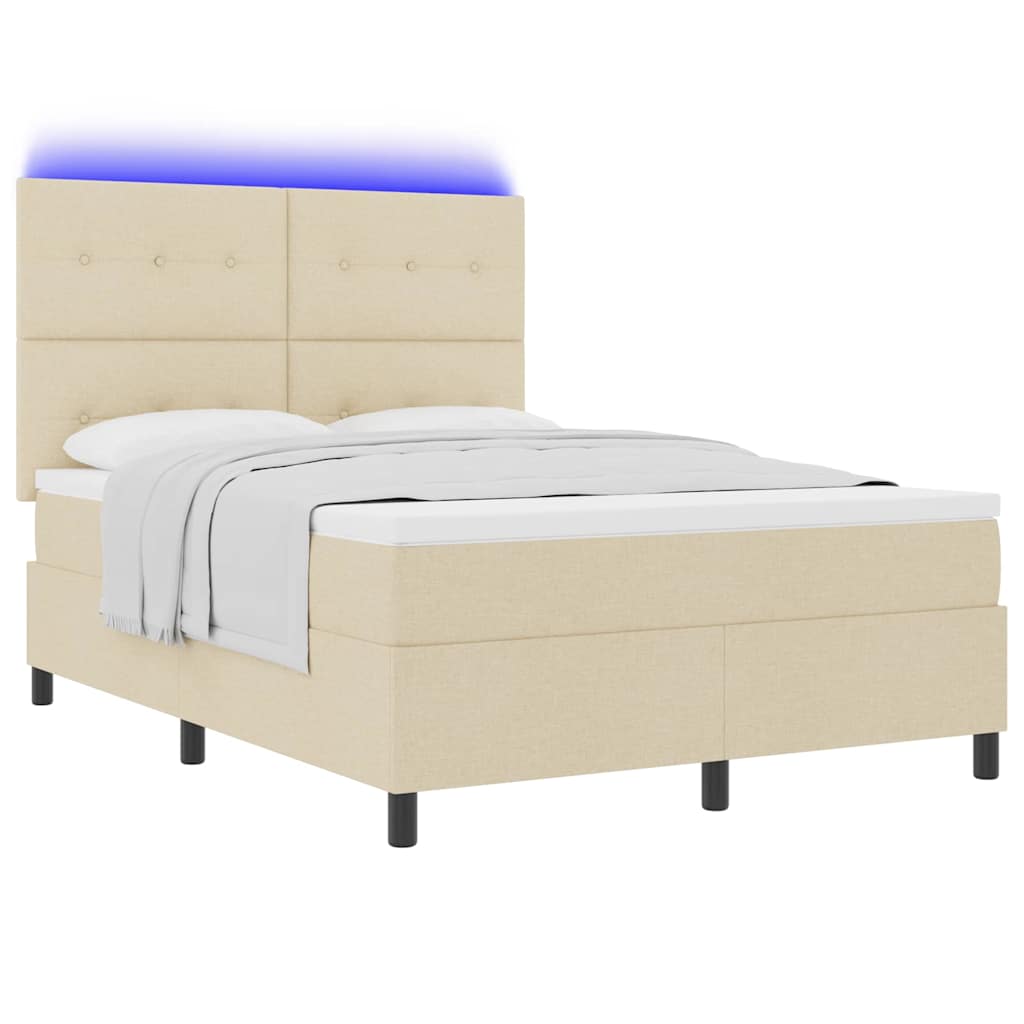 Lit à ressorts avec bandes LED Crème 140 x 190 cm tissu - XIOS