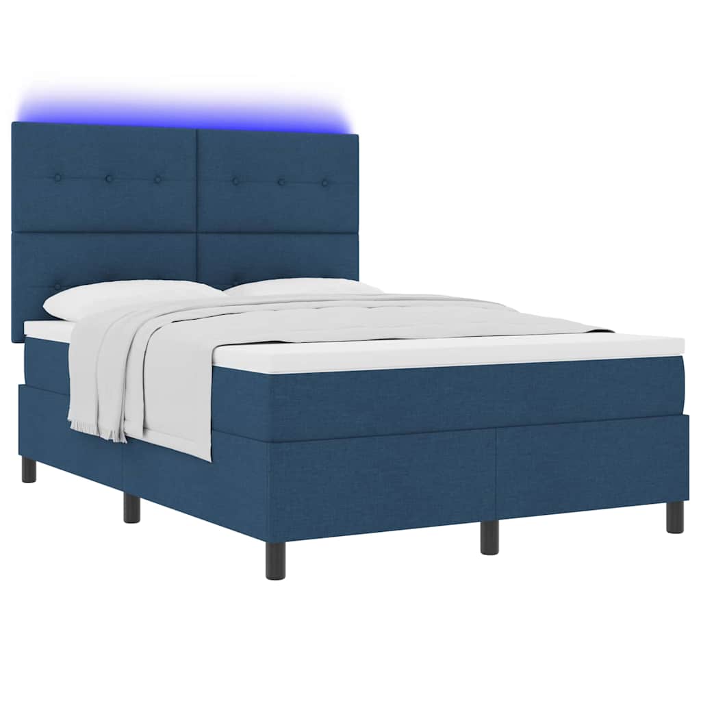 Lit à ressorts avec bandes LED Bleu 140 x 200 cm tissu
