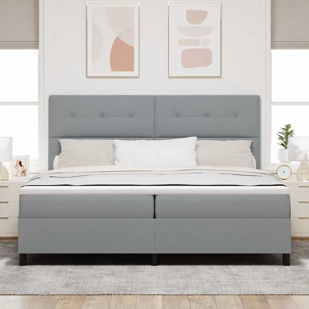 Lit à ressorts avec matelas Gris clair 200 x 200 cm tissu - XIOS