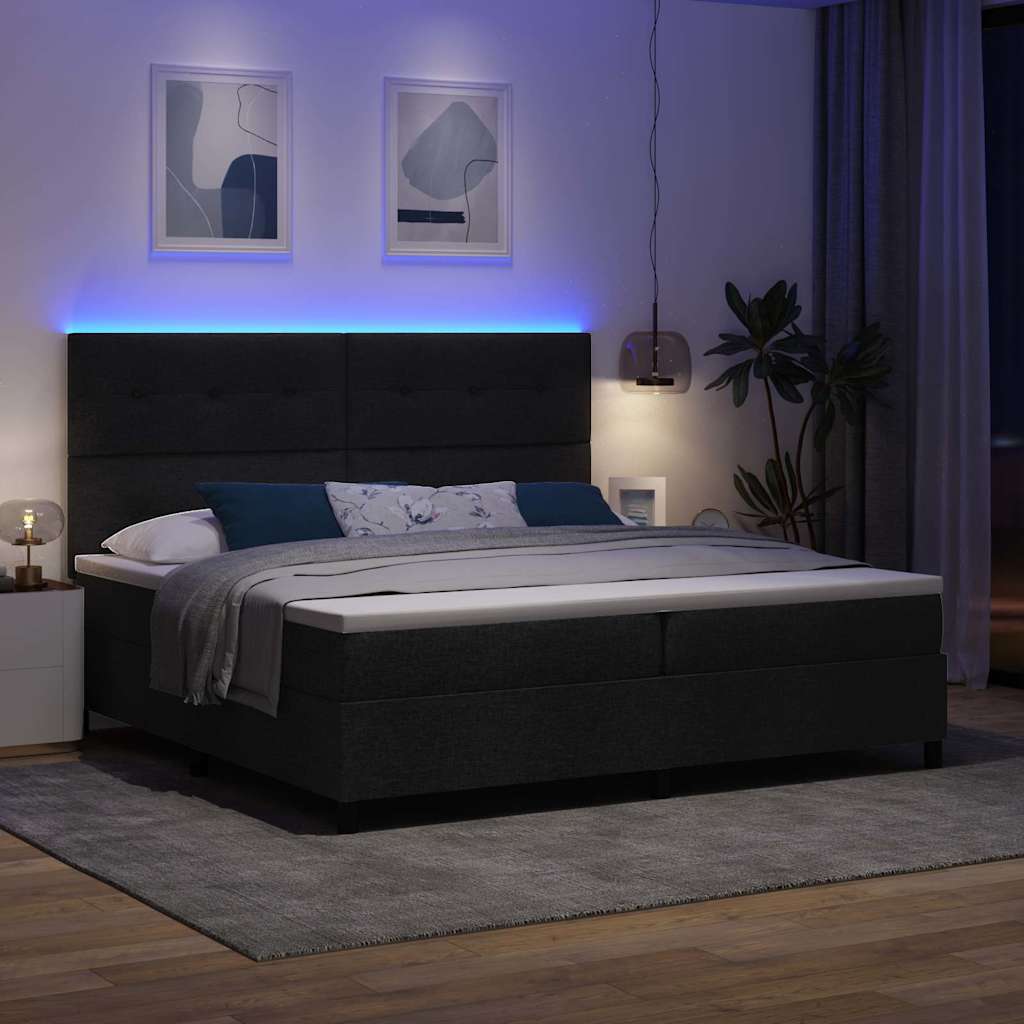Lit à ressorts avec matelas Noir 200 x 200 cm tissu