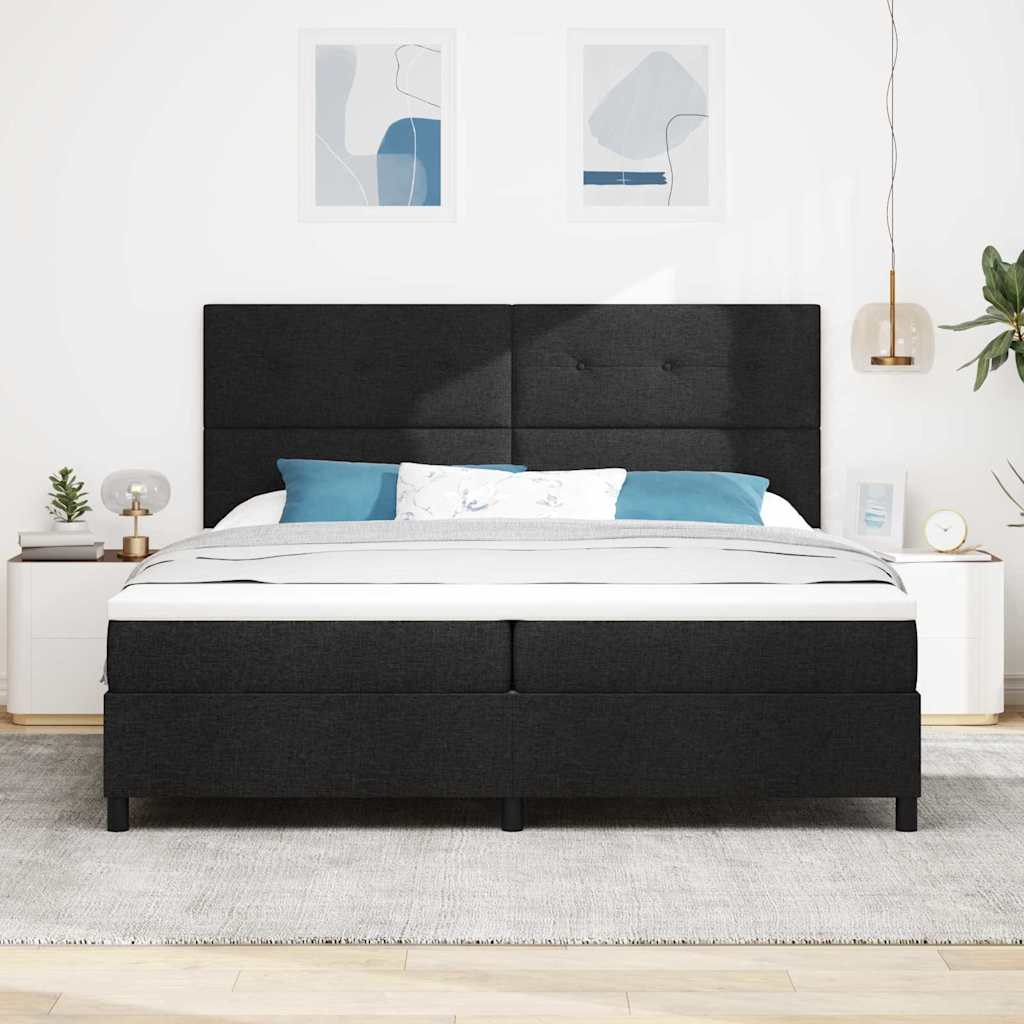 Lit à ressorts avec matelas Noir 200 x 200 cm tissu