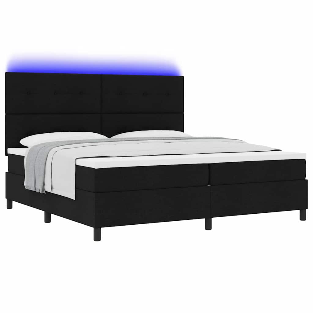 Lit à ressorts avec matelas Noir 200 x 200 cm tissu