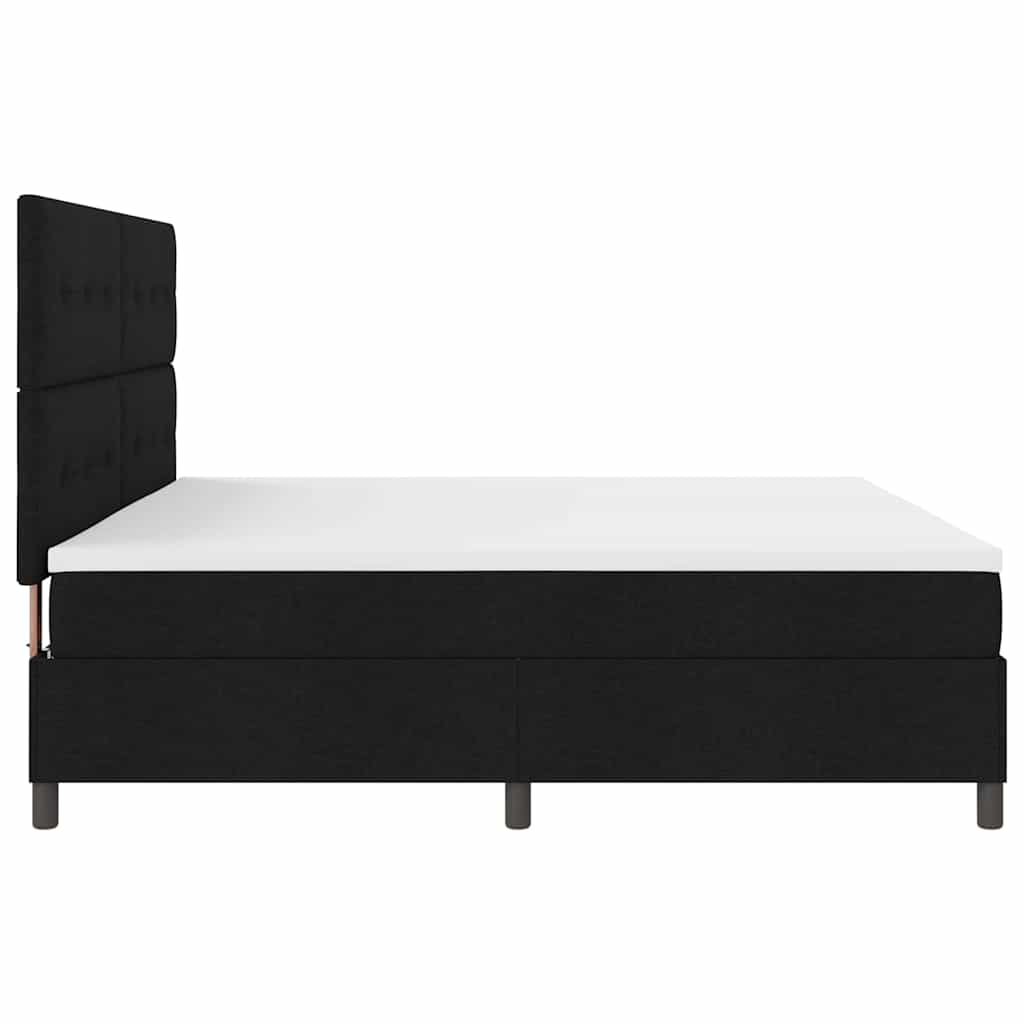 Lit à ressorts avec matelas Noir 200 x 200 cm tissu