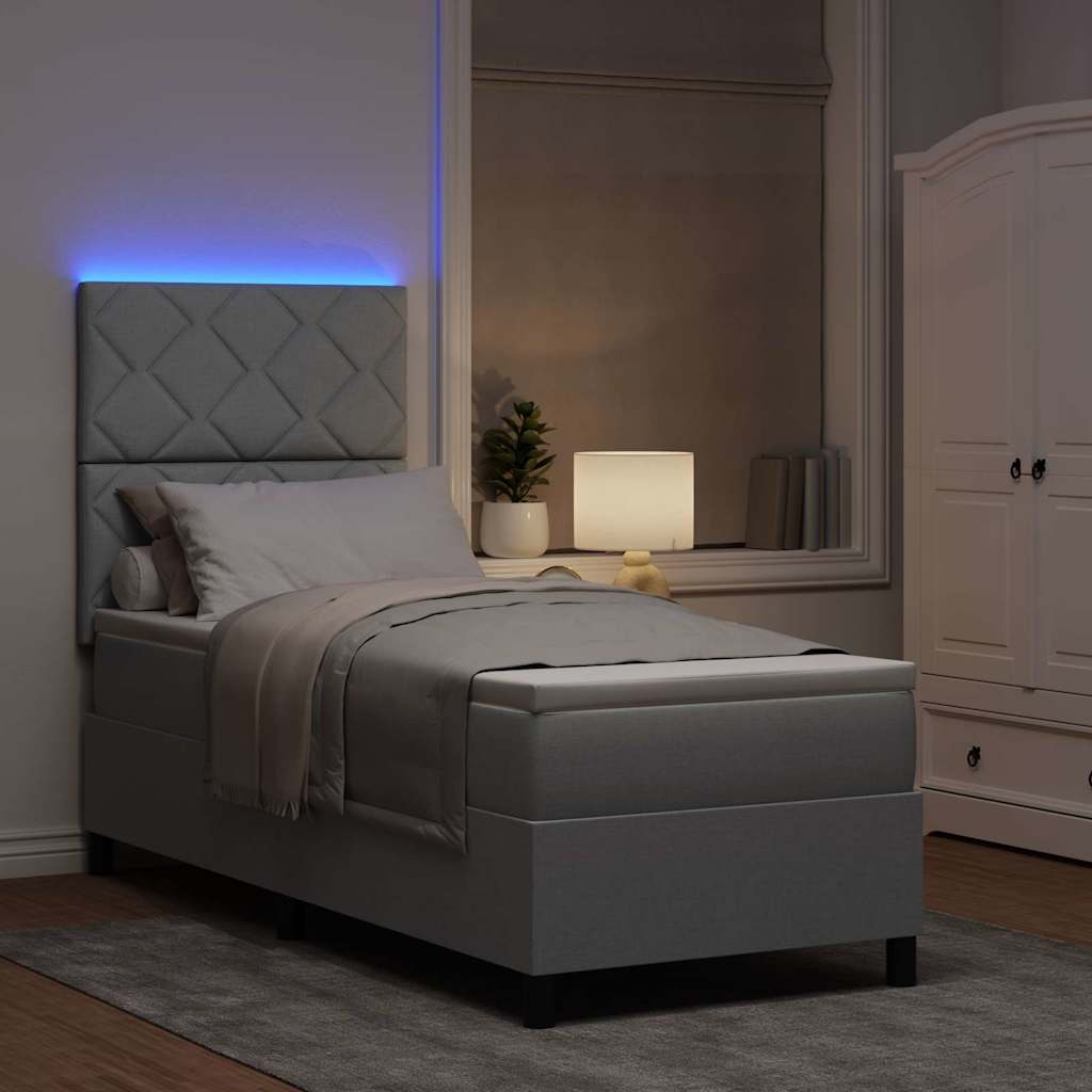Lit à ressorts avec bandes LED Gris clair 80 x 200 cm tissu