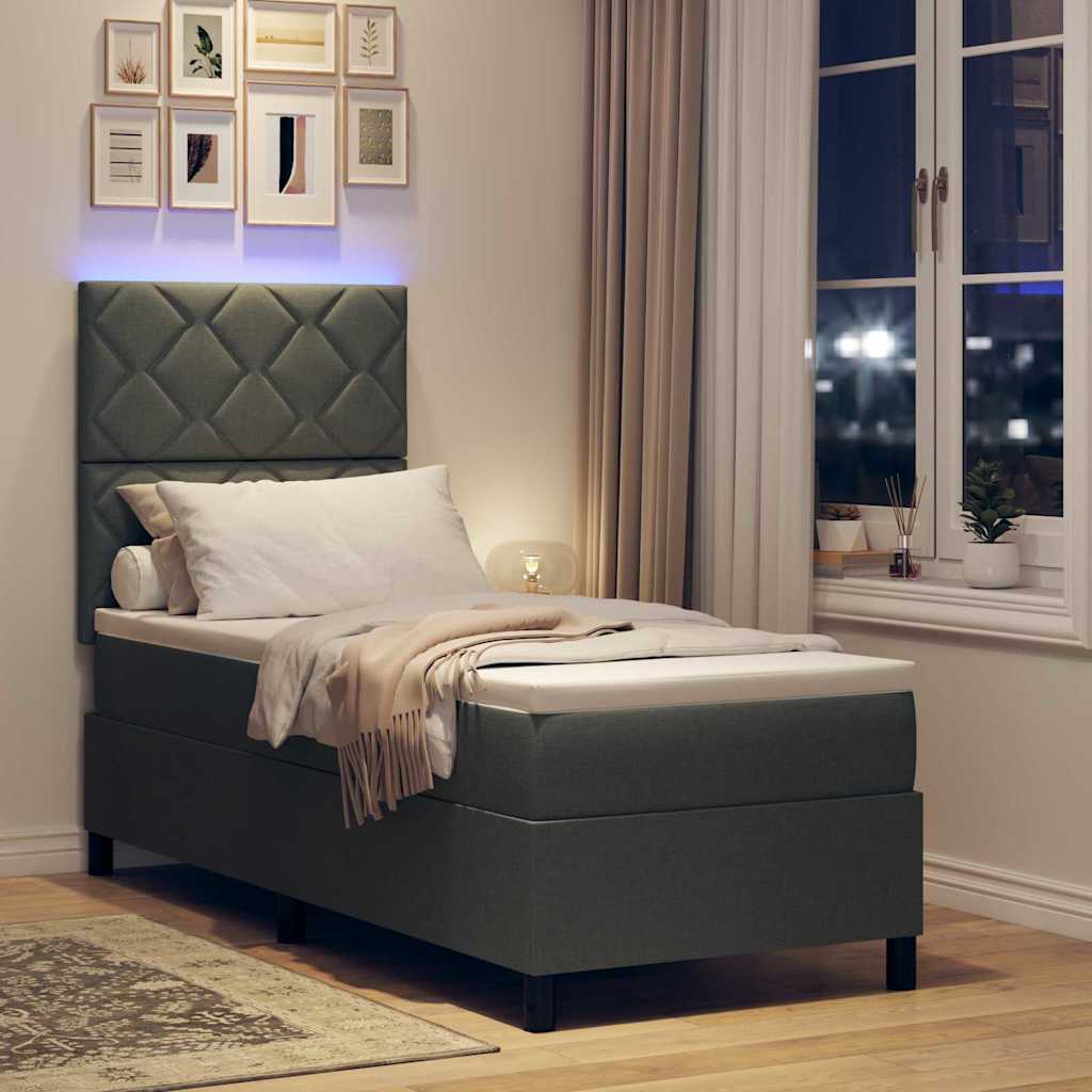 Lit à ressorts avec bandes LED Gris foncé 80 x 200 cm tissu