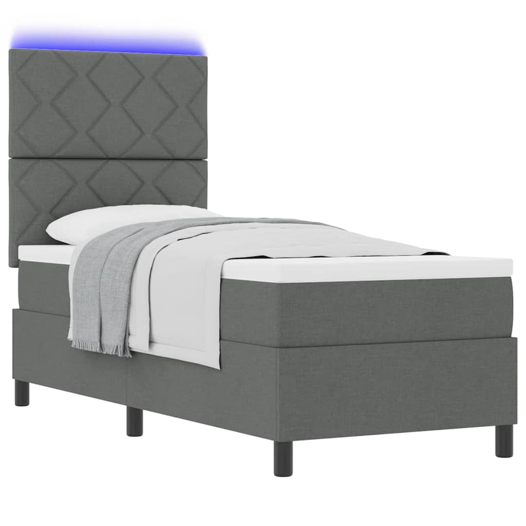 Lit à ressorts avec bandes LED Gris foncé 80 x 200 cm tissu