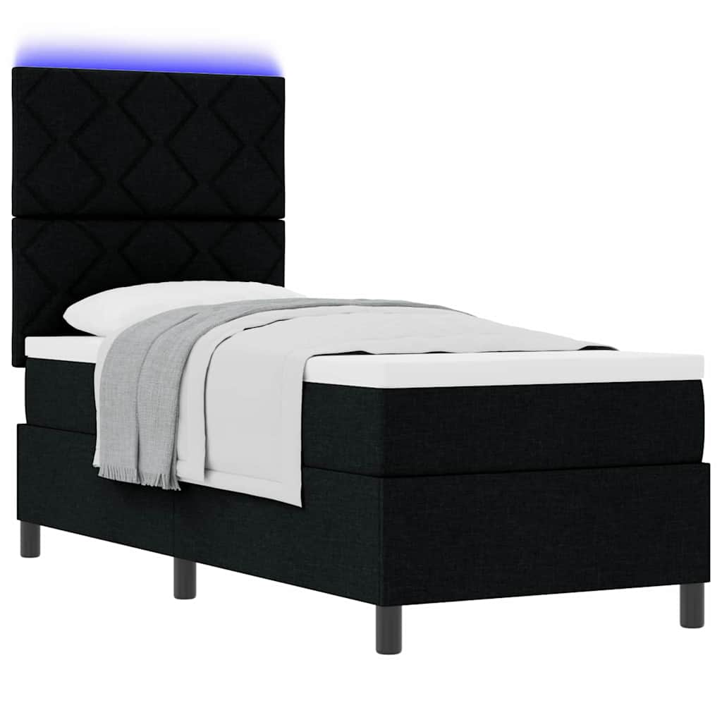 Lit à ressorts avec matelas avec LED Noir 80 x 200 cm tissu - XIOS