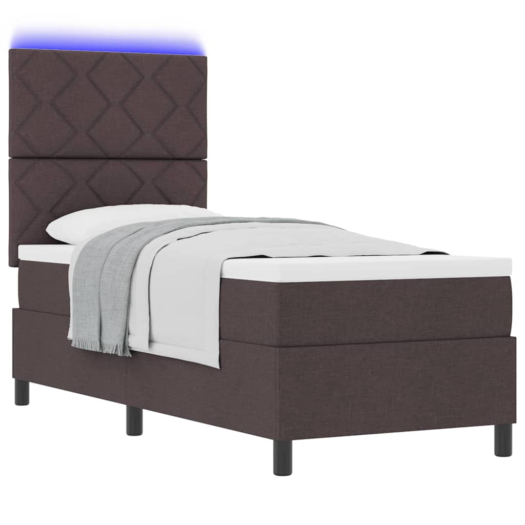 Lit à ressorts avec bandes LED Marron foncé 80 x 200 cm tissu