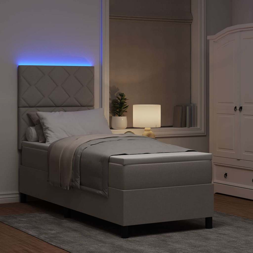 Lit à ressorts avec bandes LED Taupe 80 x 200 cm tissu