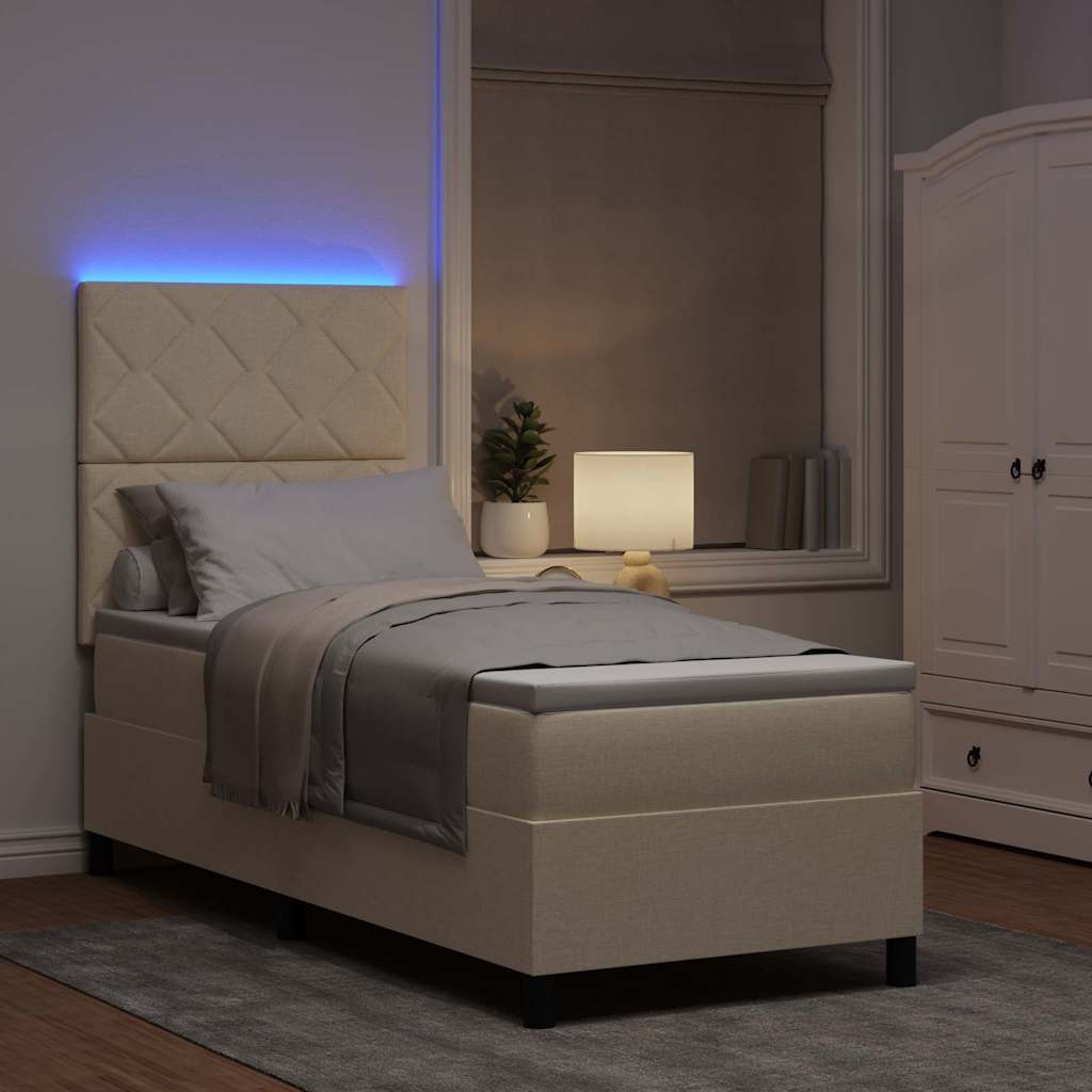 Lit à ressorts avec matelas avec LED Crème 80 x 200 cm tissu