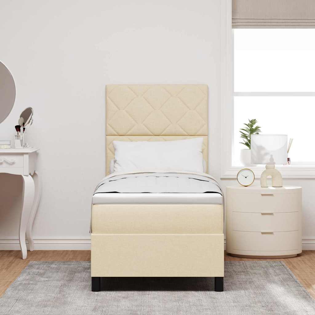 Lit à ressorts avec matelas avec LED Crème 80 x 200 cm tissu