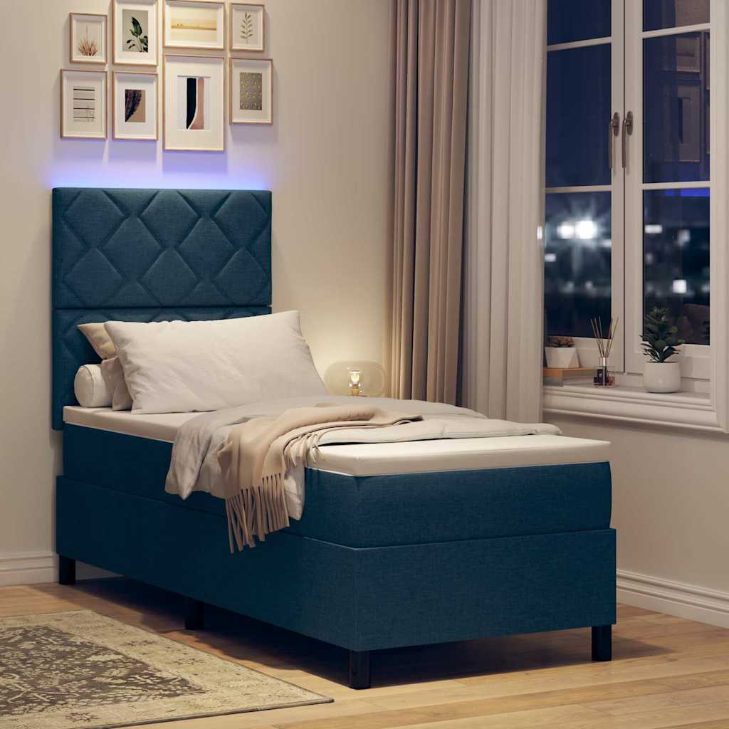 Lit à ressorts avec bandes LED Bleu 80 x 200 cm tissu