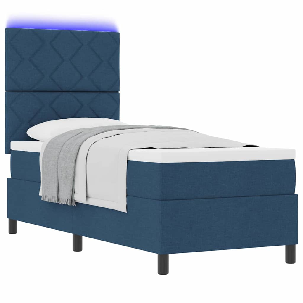 Lit à ressorts avec bandes LED Bleu 80 x 200 cm tissu