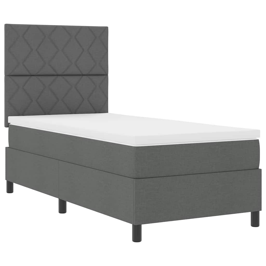 Lit à ressorts avec bandes LED Gris foncé 90 x 190 cm tissu