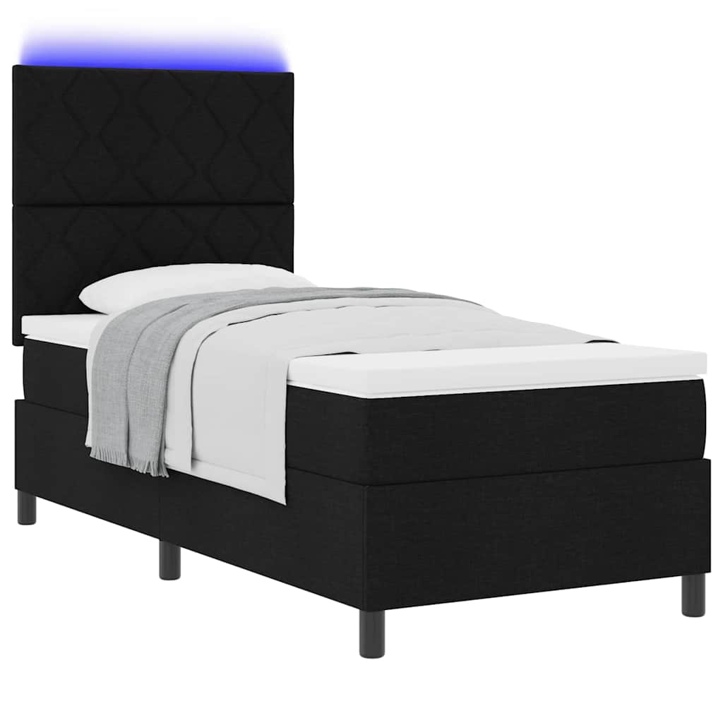 Lit à ressorts avec bandes LED Noir 90 x 200 cm tissu